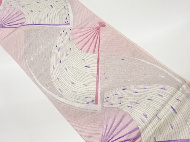 リサイクル　扇に曲線・雫模様織出し袋帯